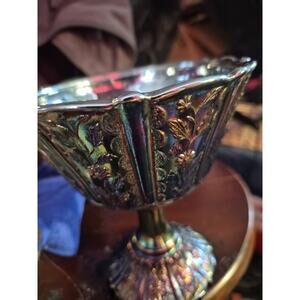 Vintage Fenton Carnival Paneled Daisy Glasd Compote pedestsl Black...